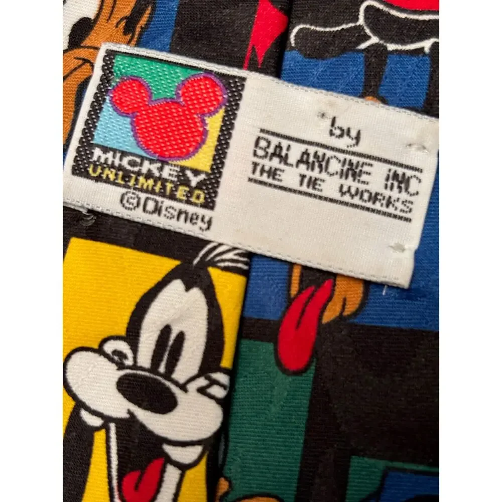 Vintage Disney Mickey Mouse Tie Goofy Donald Pluto Primary Colors Red Blue Green